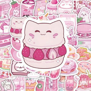 100 pink white cartoon snack vinyl stickers laptop luggage mug scrapbook decor